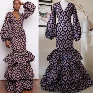 Ofuure 💯 Cotton Ankara Gorgeous Balloon Long Sleeves, Three-Tier Maxi Dress